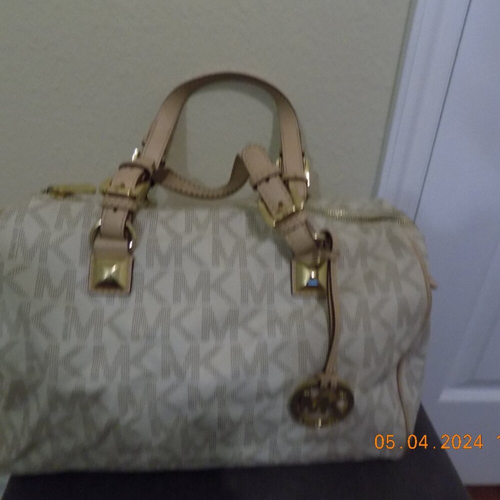 Tan Michael Kors Leather Trim Satchel Bag
